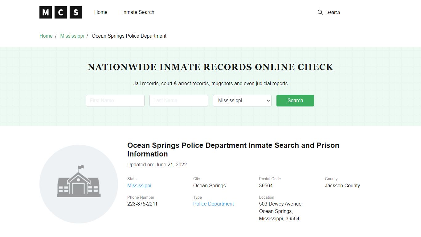 Ocean Springs, MS Police and Jail Records