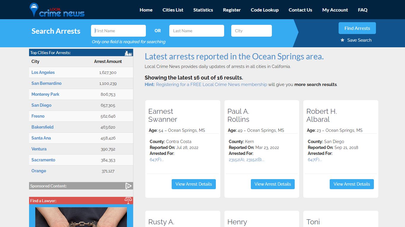 Ocean Springs California Arrest Records | Local Crime News